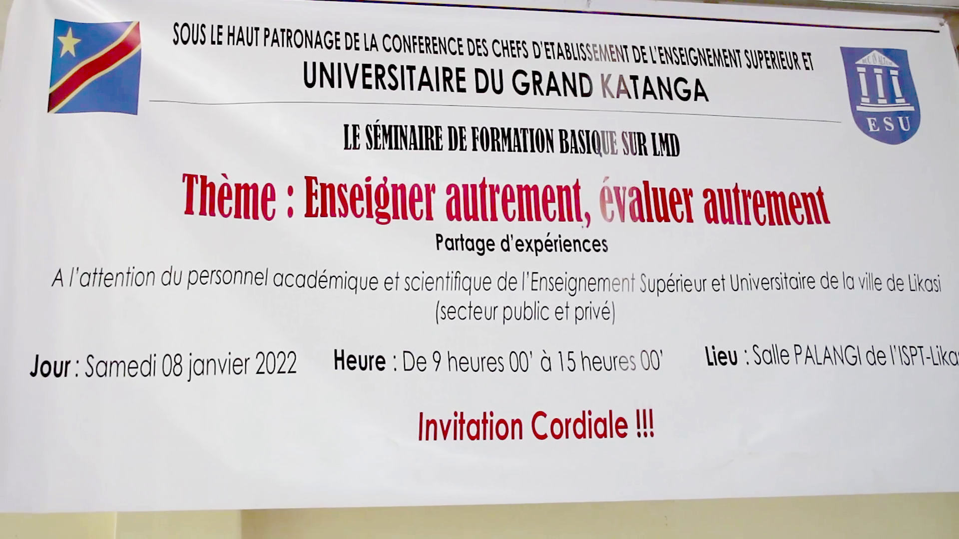 ESU : Séminaire de formation basique sur le LMD à Likasi