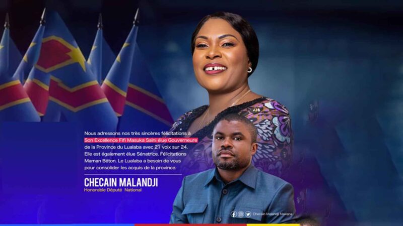 Lualaba : L’Honorable Checain Malanji félicite Son Excellence Fifi Masuka Saini, élue Gouverneure et sénatrice de la Province du Lualaba